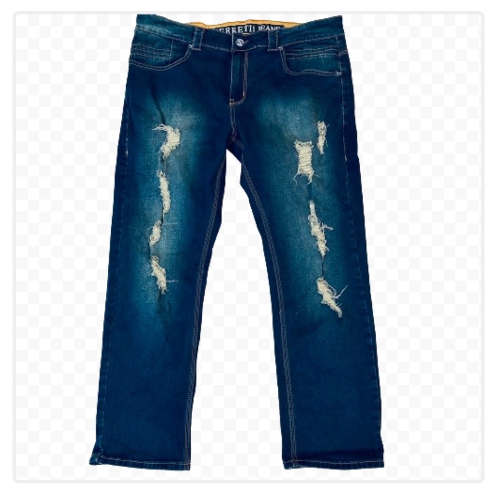 GF Gino Ferretti Men's Straight Leg Jeans, Size 38/30, Distressed Blue